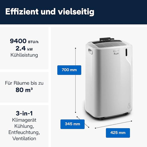 De'Longhi Pinguino Mobile Klimaanlage 3-in-1 mit Kühl-, Ventilator- und Entfeuchtungsfunktion