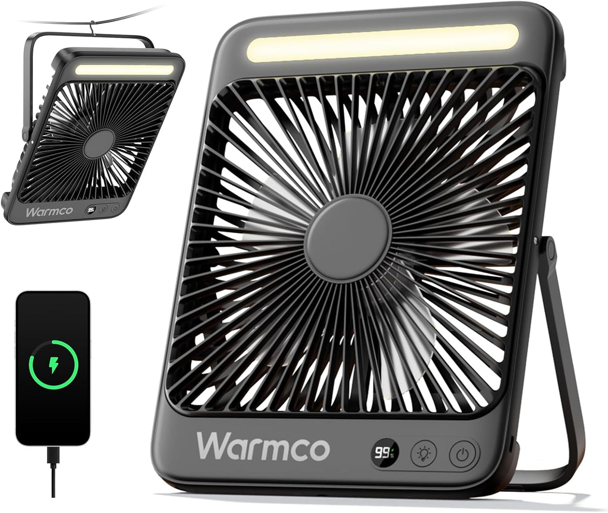 Warmco 20000 mAh Akku-Campingventilator mit LED-Lampe