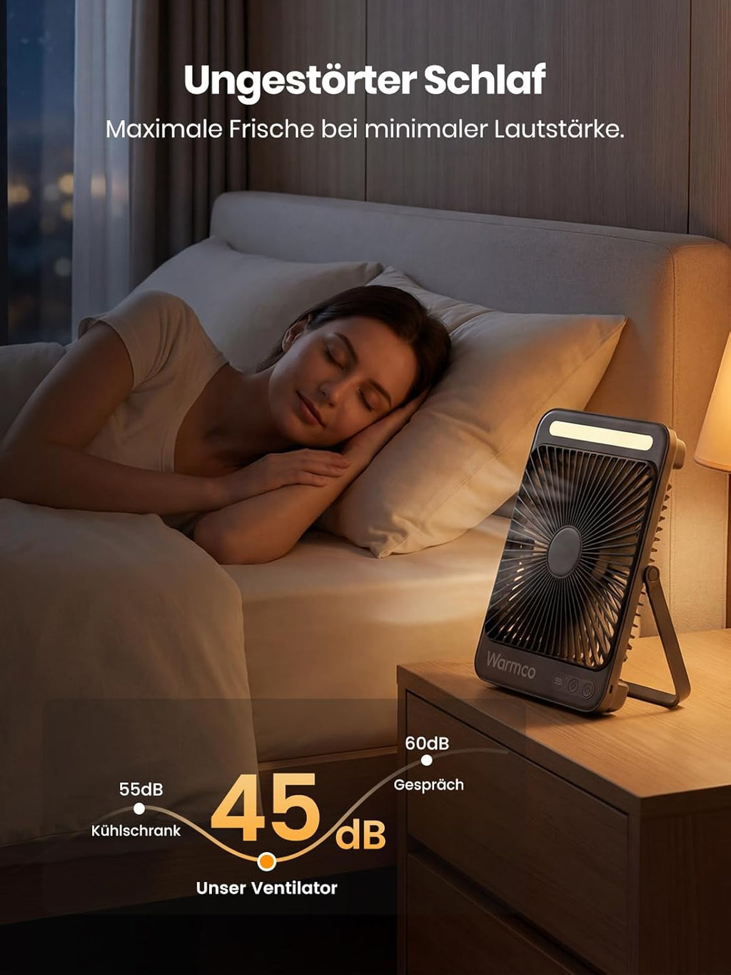Warmco 20000 mAh Akku-Campingventilator mit LED-Lampe