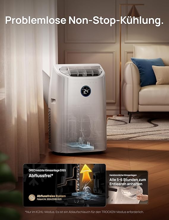 DREO Mobiles Klimagerät 12000 BTU – 3-in-1 Klimaanlage mit Kühl-, Ventilator- und Entfeuchtungsfunktion