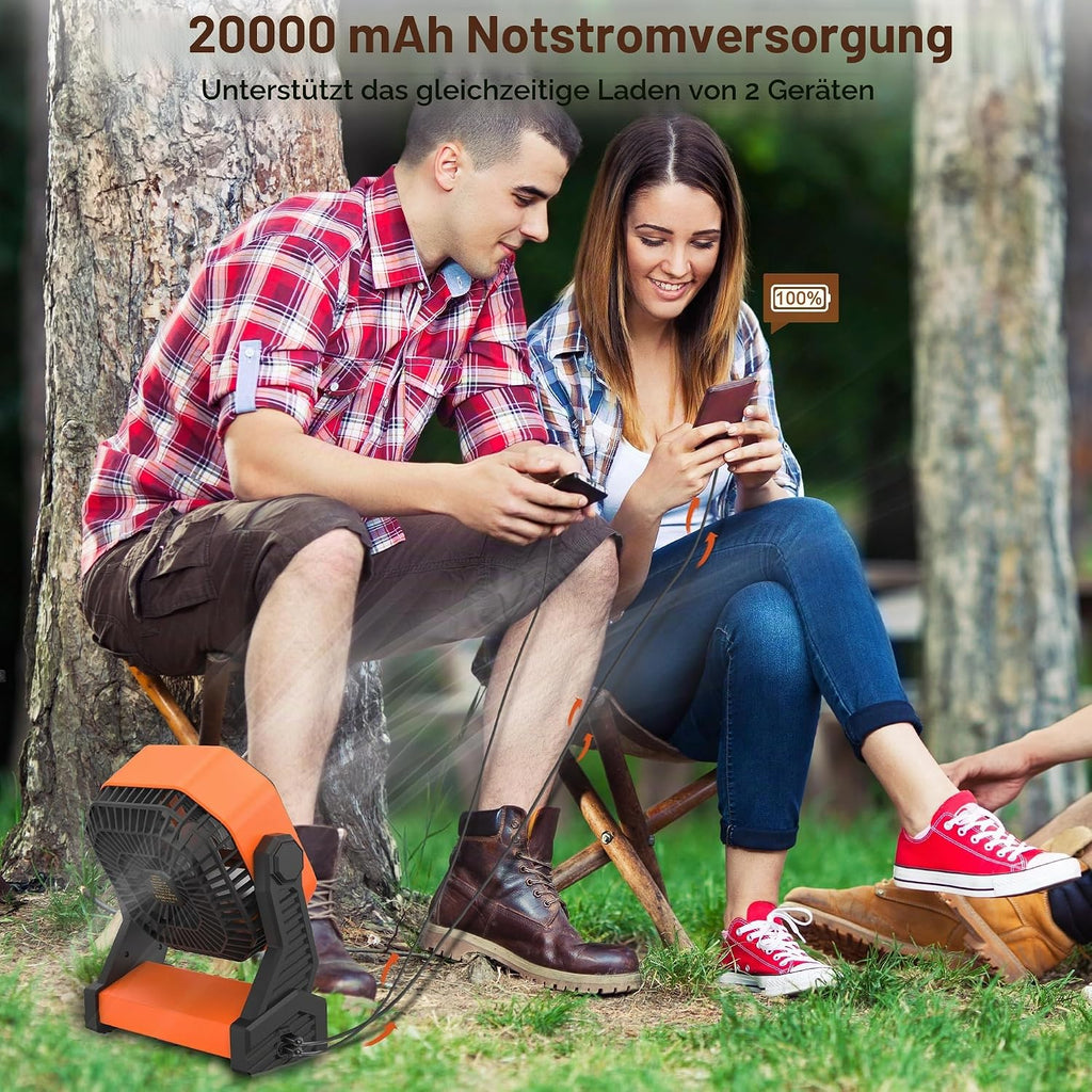 KITWLEMEN Akku-Campingventilator 20000 mAh mit LED-Licht