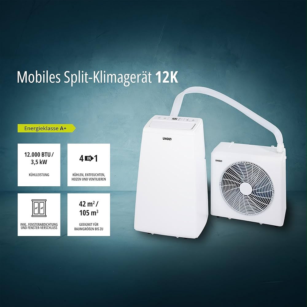 UNOLD 86340 Mobile Split-Klimaanlage 12.000 BTU – 3,5 kW, Heizen & Kühlen