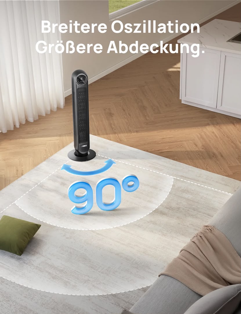 DREO 307S Smart Turmventilator – 8 Geschwindigkeiten, App-Steuerung & 90° Oszillation