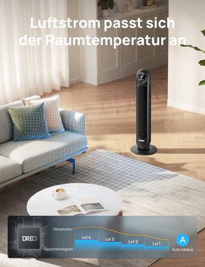 DREO 307S Smart Turmventilator – 8 Geschwindigkeiten, App-Steuerung & 90° Oszillation